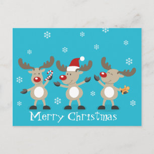 Funny Merry Christmas Reindeers Holiday Postcard