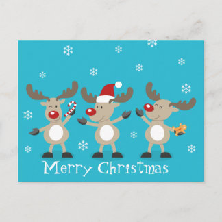 Funny Merry Christmas Reindeers Holiday Postcard