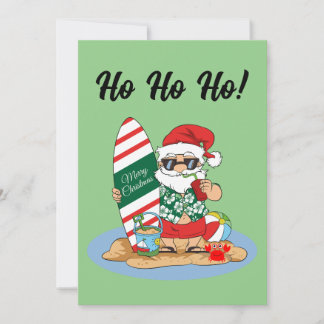 Funny Merry Christmas Santa on Summer Surf Beach Holiday Card