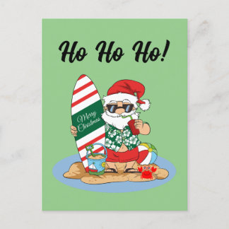Funny Merry Christmas Santa on Summer Surf Beach Postcard