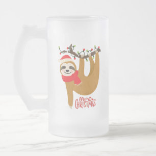 Funny Merry Christmas Sloth   Holidays Frosted Glass Beer Mug