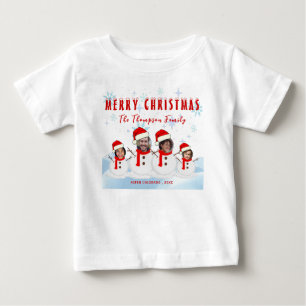 Funny Merry Christmas Snowman Family Photo Baby T-Shirt