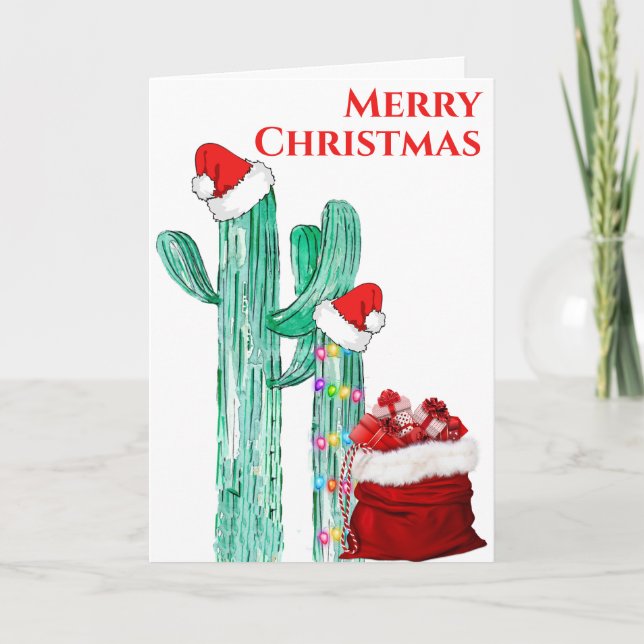 Funny Merry Christmas Southwest Saguaro Cactus Holiday Card (Front)