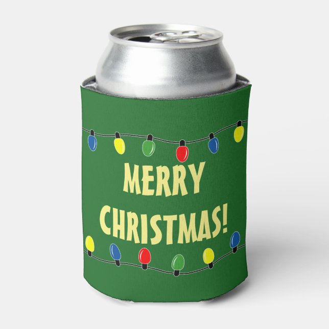 Funny Merry Christmas tree light bulbs can cooler (Can Front)