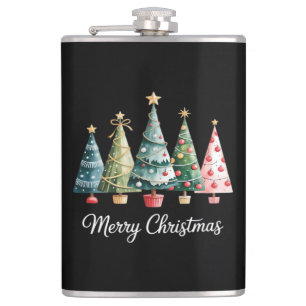 Funny Merry Christmas Trees Bow Santa Family Essen Hip Flask