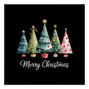 Funny Merry Christmas Trees Bow Santa Family Essen Poster