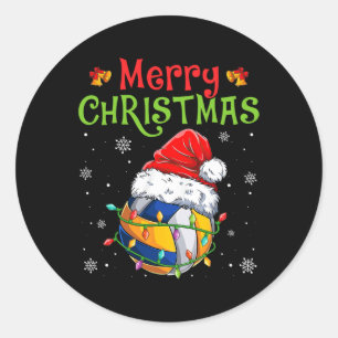 Funny Merry Christmas Volleyball Santa Hat Xmas Li Classic Round Sticker