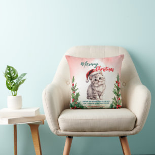 Funny Merry Christmas Wreath Cute Cat kitten Cushion
