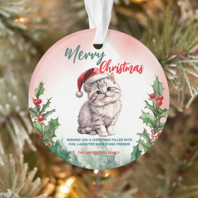 Funny Merry Christmas Wreath Cute Cat kitten Ornament (Tree)