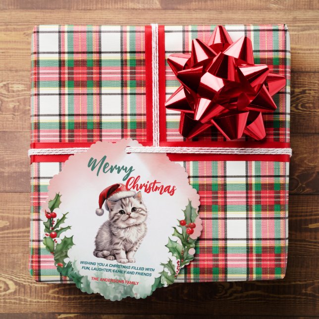 Funny Merry Christmas Wreath Cute Cat kitten Tree Decoration Card (Insitu (Gift))