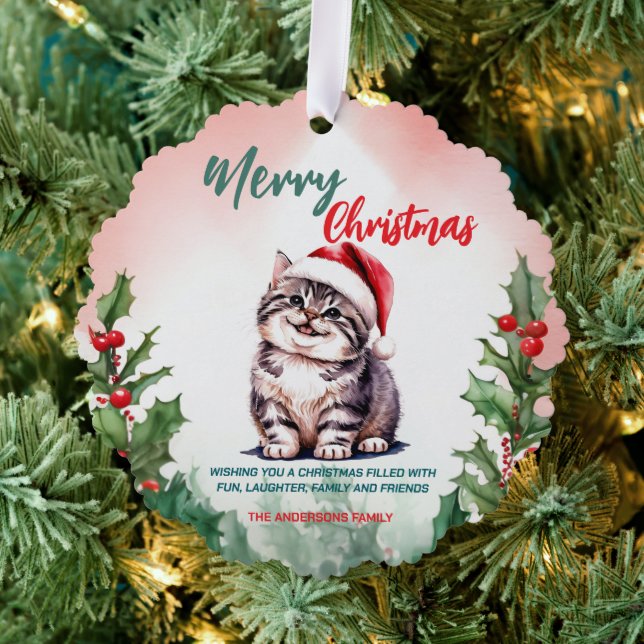 Funny Merry Christmas Wreath Cute Cat kitten Tree Decoration Card (Insitu (Tree))