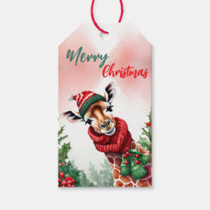 Funny Merry Christmas Wreath Cute Giraffe safari Gift Tags