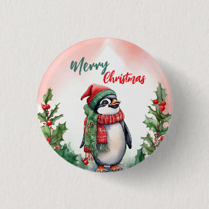 Funny Merry Christmas Wreath Cute penguin sea 3 Cm Round Badge