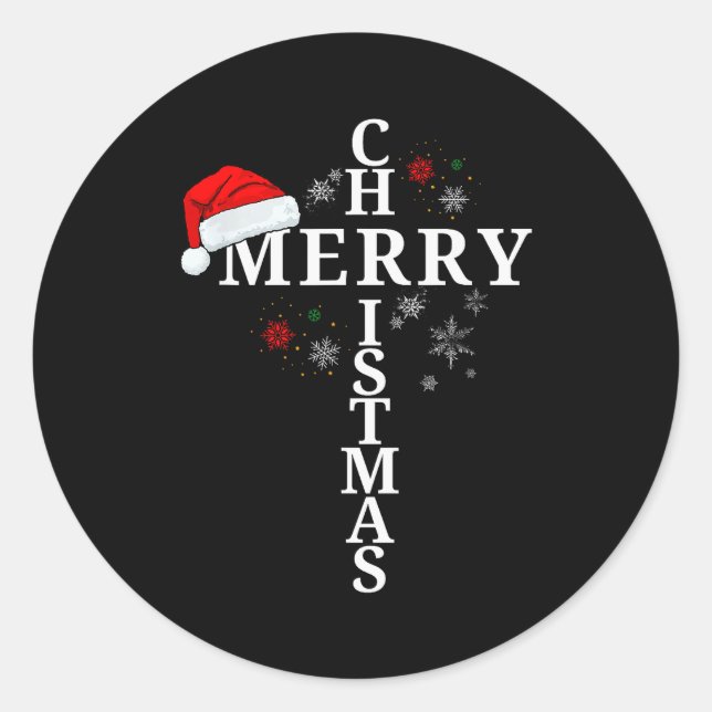 Funny Merry Christmas Xmas Cross Christian Snow  Classic Round Sticker (Front)