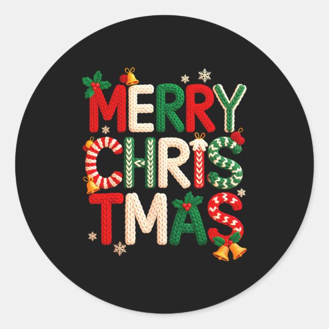 Funny Merry Christmas Yarn Crochet Knitting Quilte Classic Round Sticker (Front)