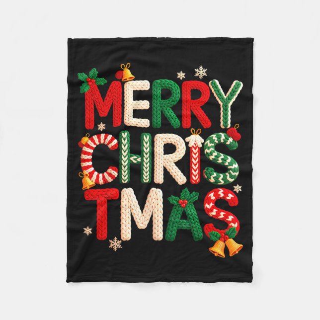 Funny Merry Christmas Yarn Crochet Knitting Quilte Fleece Blanket (Front)