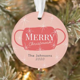 Funny Merry Christmask Pink Photo Holiday Ornament