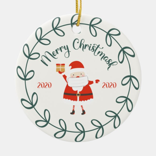 funny merry christmask, Quarantine 2020 Ceramic Tree Decoration (Front)