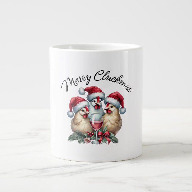 Funny MERRY CLUCKMAS Chicken Large Coffee Mug (Front)