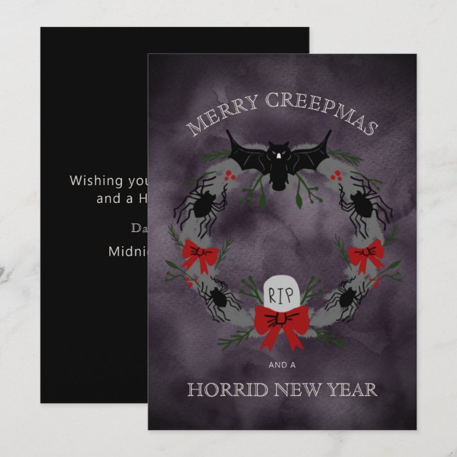 Funny Merry Creepmas Wreath Holiday Card (Front/Back)