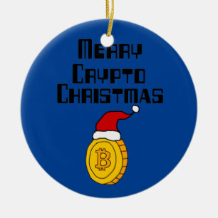 Funny Merry Crypto Christmas Bitcoin in Santa hat Ceramic Tree Decoration