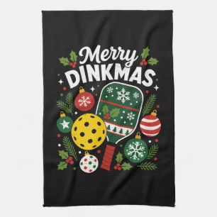 Funny Merry Dinkmas Pickleball Christmas Player Tea Towel