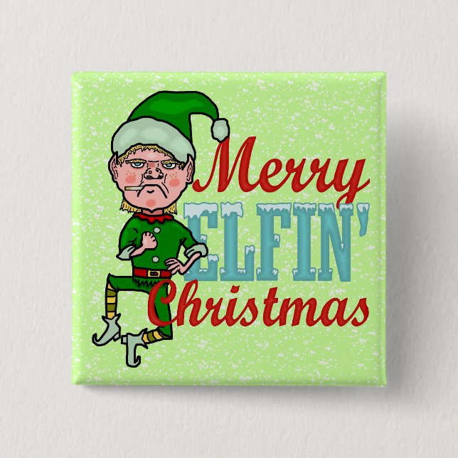 Funny Merry Elfin Christmas Bah Humbug 15 Cm Square Badge (Front)