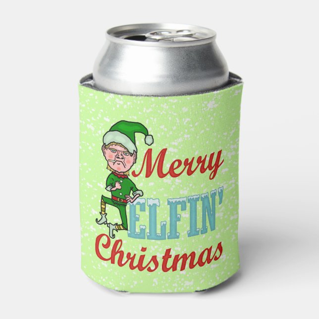 Funny Merry Elfin Christmas Bah Humbug Holiday Can Cooler (Can Front)