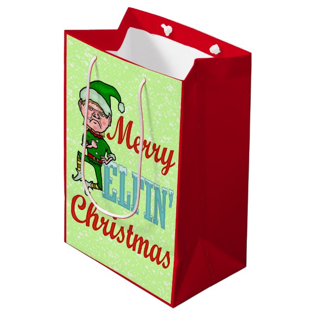 Funny Merry Elfin Christmas Bah Humbug Medium Gift Bag (Front Angled)