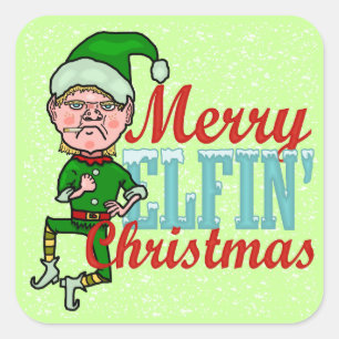 Funny Merry Elfin Christmas Bah Humbug Square Sticker