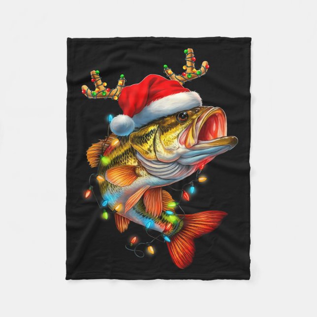 Funny Merry Fishmas B Fish Fishing Christmas Xmas  Fleece Blanket (Front)
