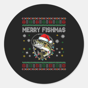 Funny Merry Fishmas B Fishing Christmas Ugly Sweat Classic Round Sticker