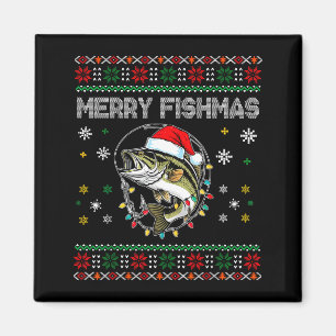 Funny Merry Fishmas B Fishing Christmas Ugly Sweat Magnet