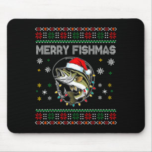 Funny Merry Fishmas B Fishing Christmas Ugly Sweat Mouse Mat