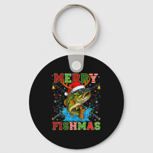 Funny Merry Fishmas Christmas Fish Xmas Fishing Fo Key Ring
