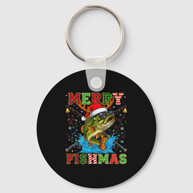 Funny Merry Fishmas Christmas Fish Xmas Fishing Fo Key Ring (Front)