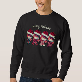 Funny Merry Fishmas Christmas Fishing black Sweatshirt