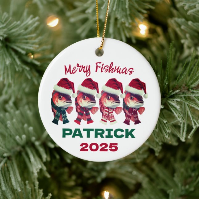 Funny Merry Fishmas Christmas Fishing  Ceramic Tree Decoration (Tree)