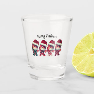 Funny Merry Fishmas Christmas Fishing Shot Glass