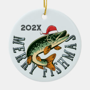 Funny Merry Fishmas Santa Fish Ceramic Tree Decoration