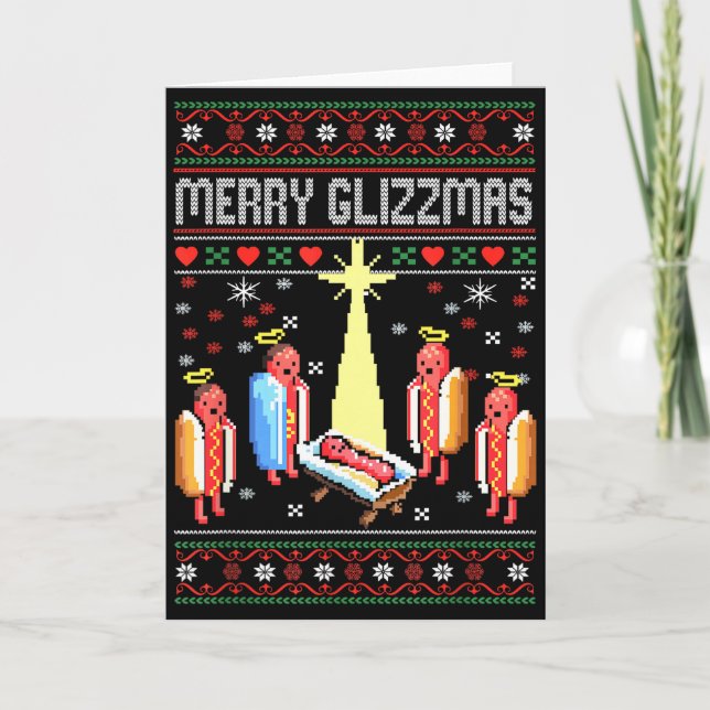 Funny Merry Glizzmas Hot Dogs Family Gro Ugly Chri Card (Front)