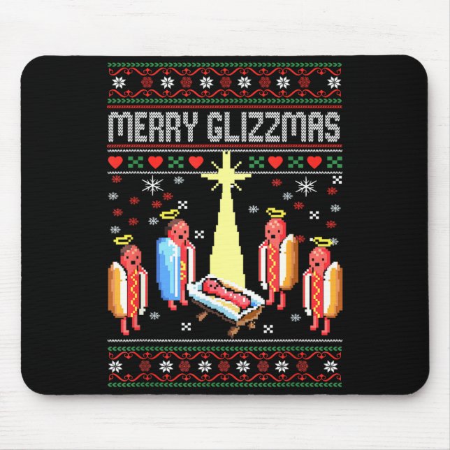 Funny Merry Glizzmas Hot Dogs Family Gro Ugly Chri Mouse Mat (Front)