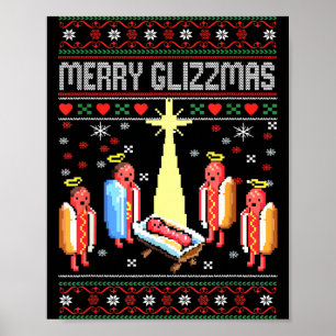 Funny Merry Glizzmas Hot Dogs Family Gro Ugly Chri Poster