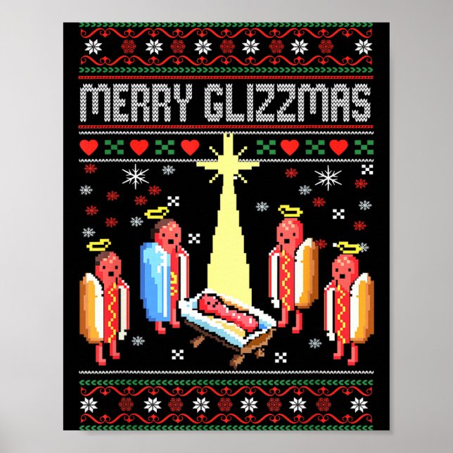 Funny Merry Glizzmas Hot Dogs Family Gro Ugly Chri Poster (Front)