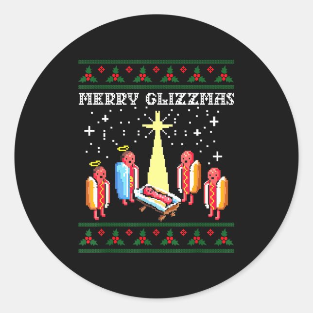 Funny Merry Glizzmas Hot Dogs Family Group Ugly Ch Classic Round Sticker (Front)