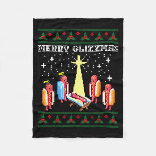 Funny Merry Glizzmas Hot Dogs Family Group Ugly Ch Fleece Blanket