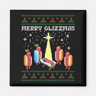 Funny Merry Glizzmas Hot Dogs Family Group Ugly Ch Magnet