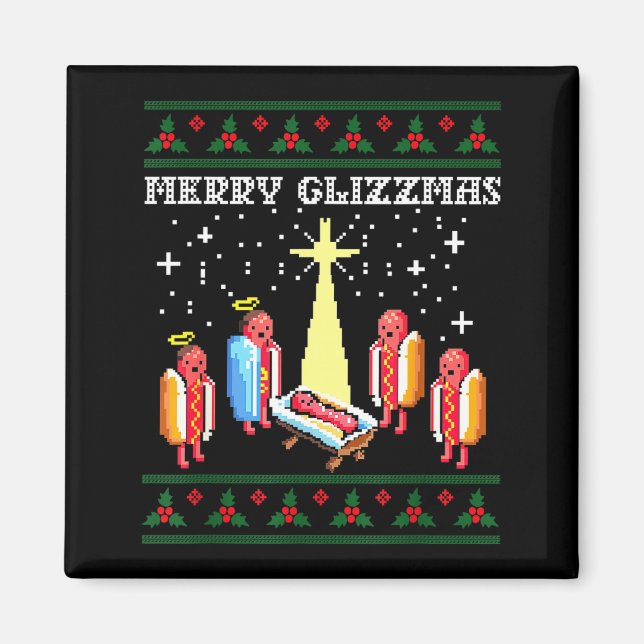 Funny Merry Glizzmas Hot Dogs Family Group Ugly Ch Magnet (Front)