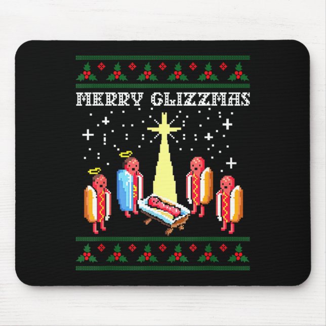 Funny Merry Glizzmas Hot Dogs Family Group Ugly Ch Mouse Mat (Front)