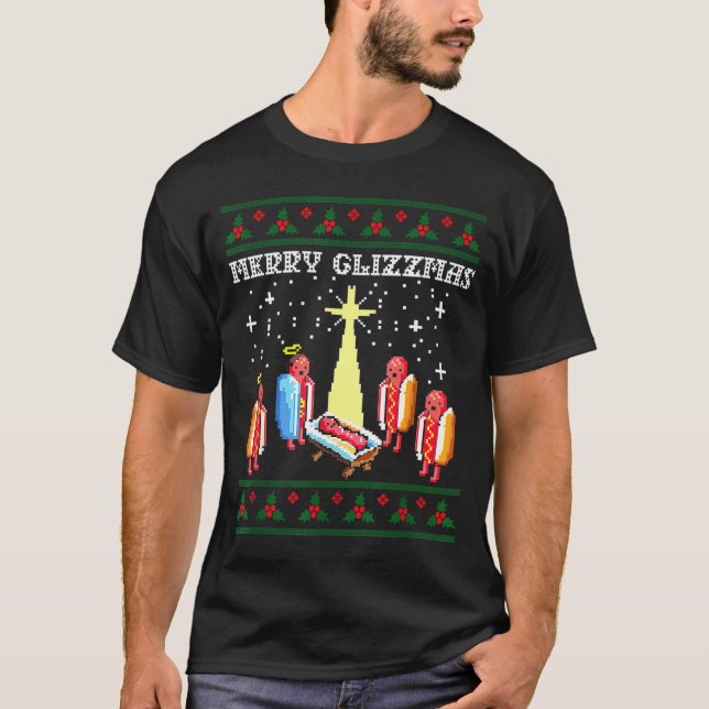 Funny Merry Glizzmas Hot Dogs Family Group Ugly Ch T-Shirt (Front)
